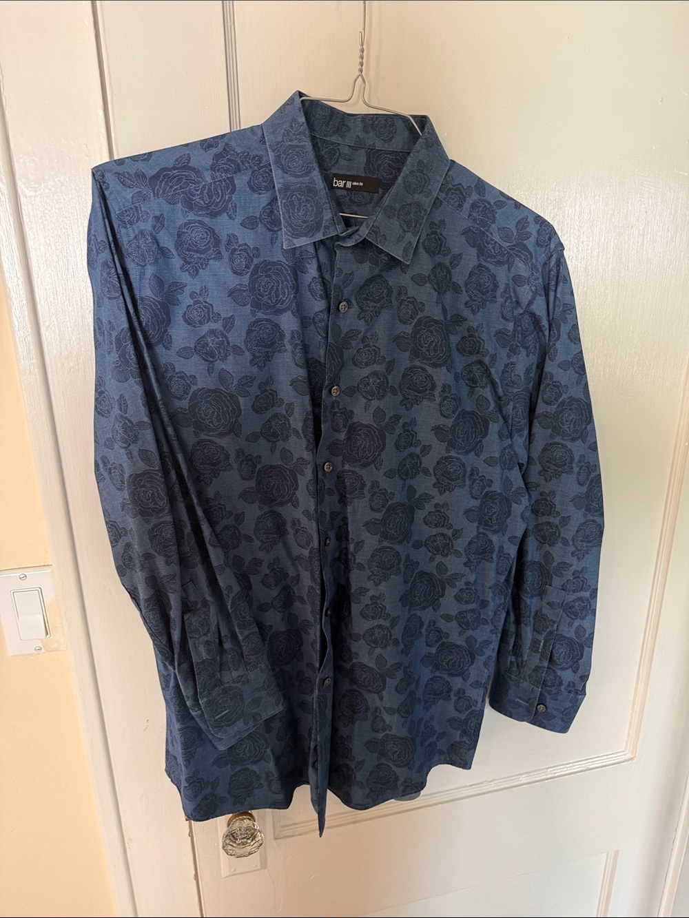 Bar III Navy Floral Print Button-Down Shirt